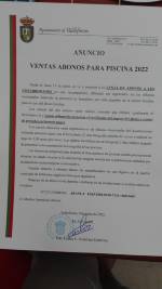 VENTA DE ABONOS PARA LA PISCINA MUNICIPAL 2022